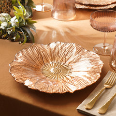 Set of 2 Copper Gold Flower Shaped Dinner Plates