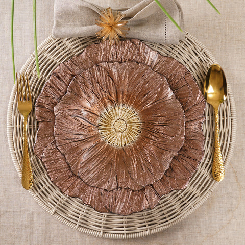 Set of 2 Bronze Gold Flower Shaped Dessert Plates