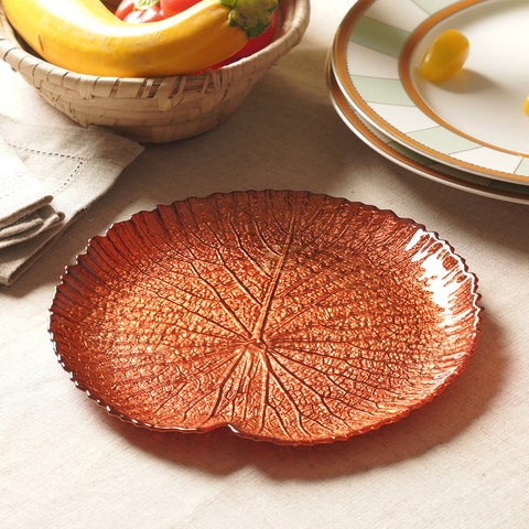 Dark Red Lotus Leaf Decorative Platter - Small