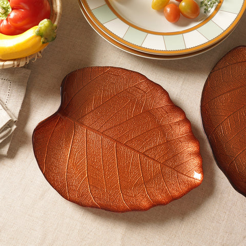 Dark Red Leaf Shaped Decorative Platter - Small