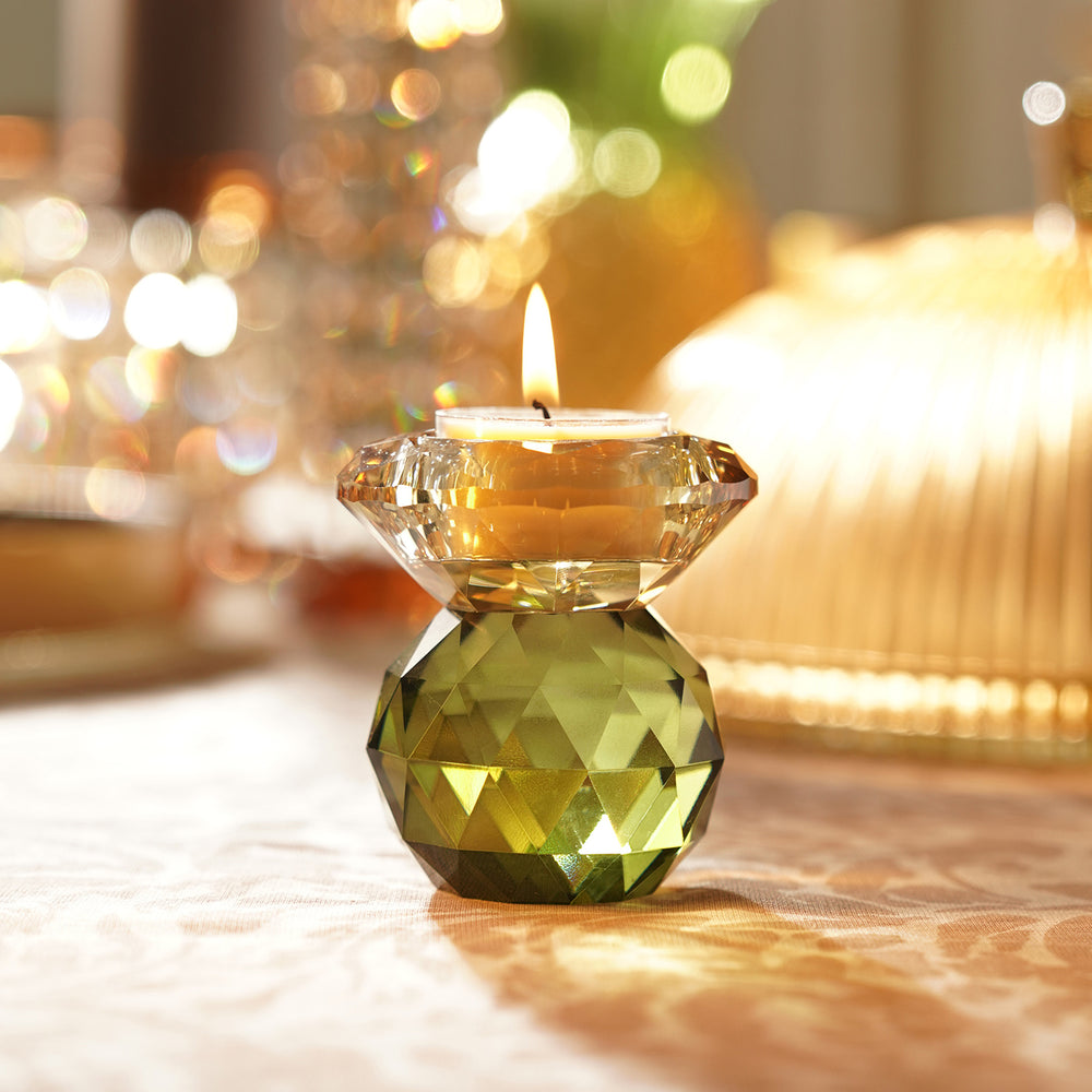 Amber & Green Cut Glass Crystal Candle Holder