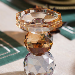 Amber Grey Cut Glass Crystal Candle Holder