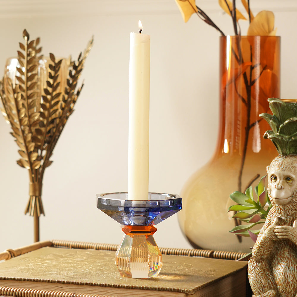 Amber & Blue Glass Crystal Candle Holder