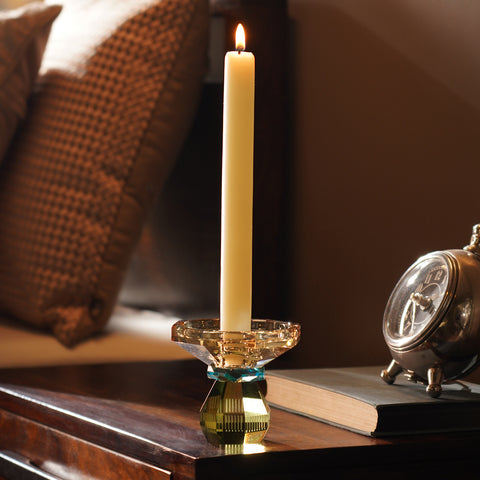 Amber & Green Glass Crystal Candle Holder