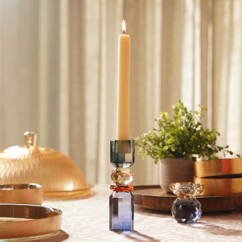 Blue Amber Crylindrical Glass Crystal Candle Holder
