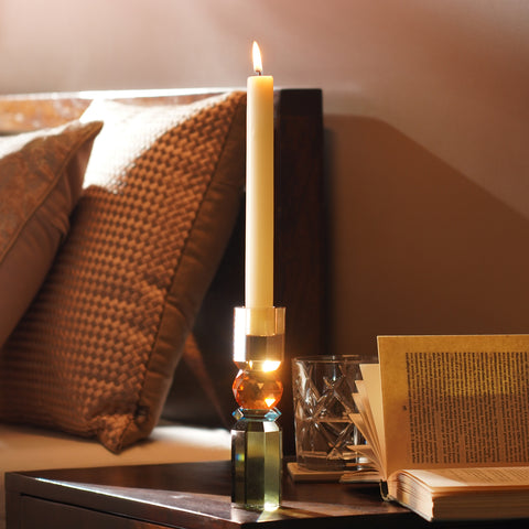 Green Orange Amber Crylindrical Glass Crystal Candle Holder