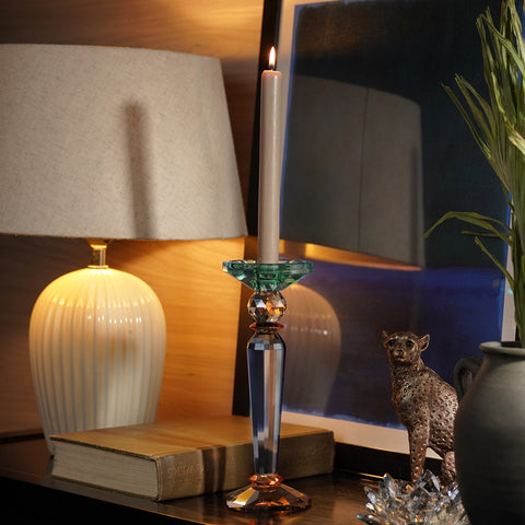 3 Tone Cut Glass Tall Candle Holder