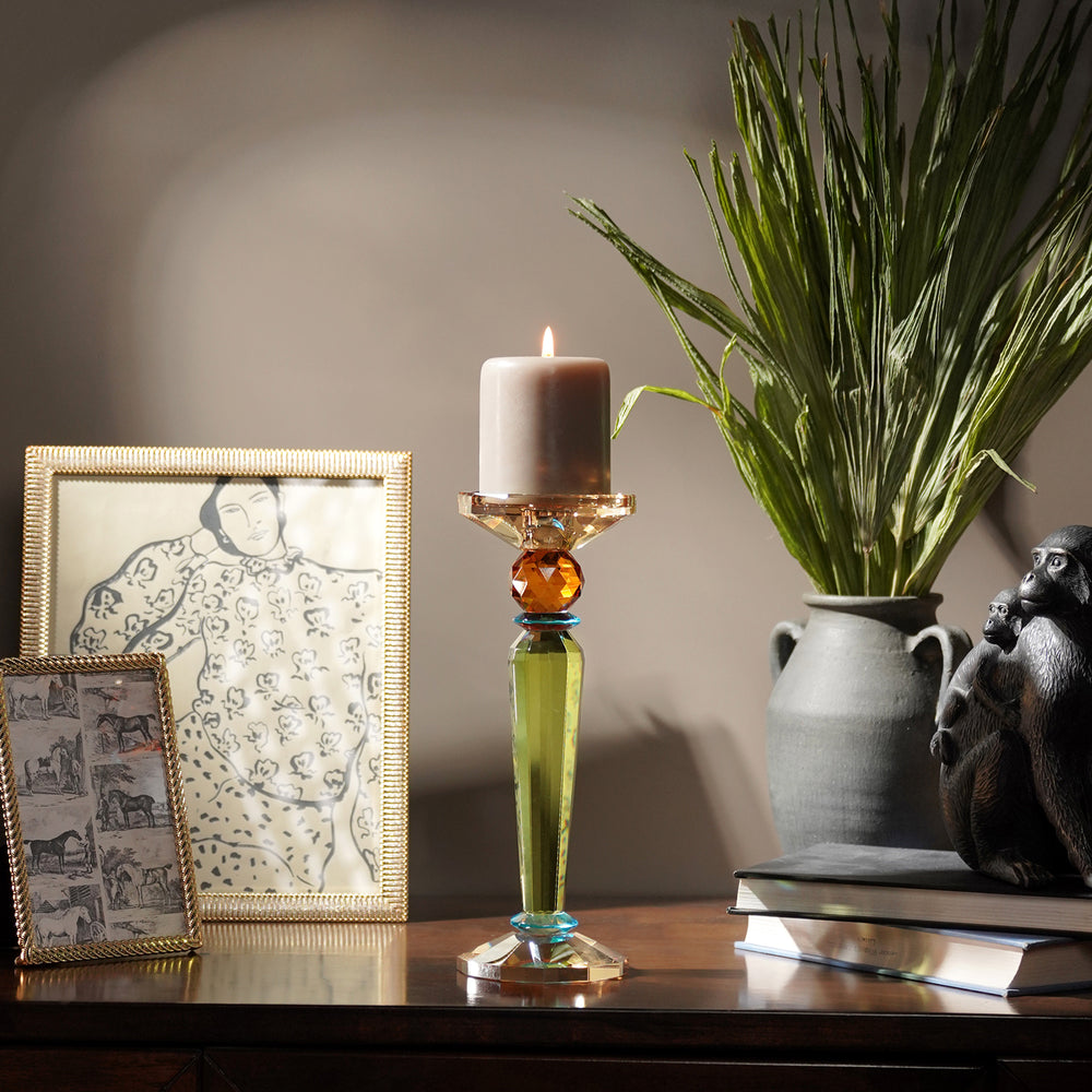 3 Tone Cut Glass Tall Candle Holder