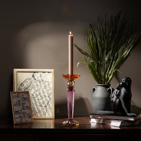 3 Tone Cut Glass Tall Candle Holder