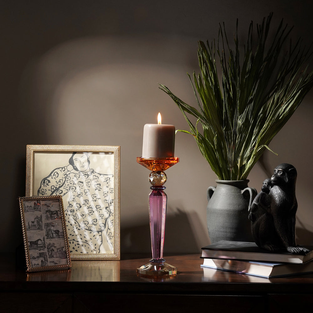 3 Tone Cut Glass Tall Candle Holder