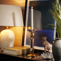 3 Tone Cut Glass Tall Candle Holder