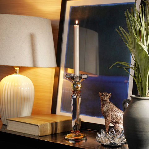 3 Tone Cut Glass Tall Candle Holder