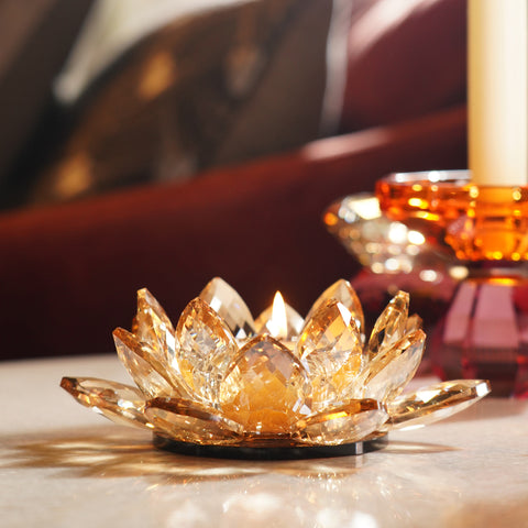 Amber Crystal Lotus Shaped Candle Holder