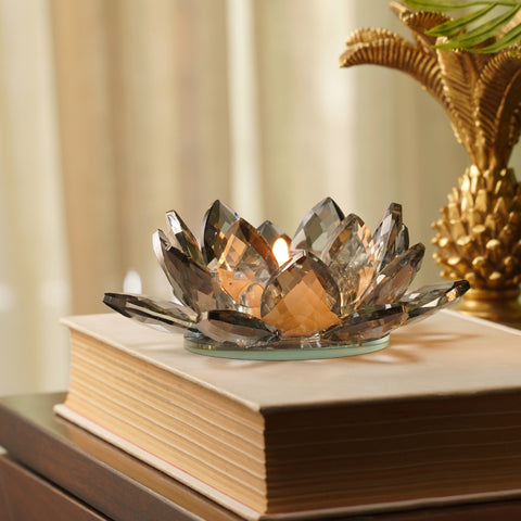 Grey Crystal Lotus Shaped Candle Holder