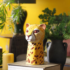 Brown Cheetah Head Ceramic Vase - Small