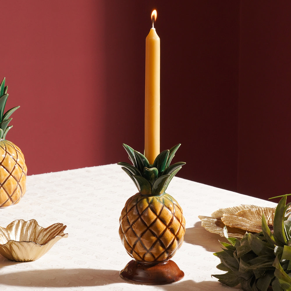 Green Mustard Ceramic Pineapple Candle Holder