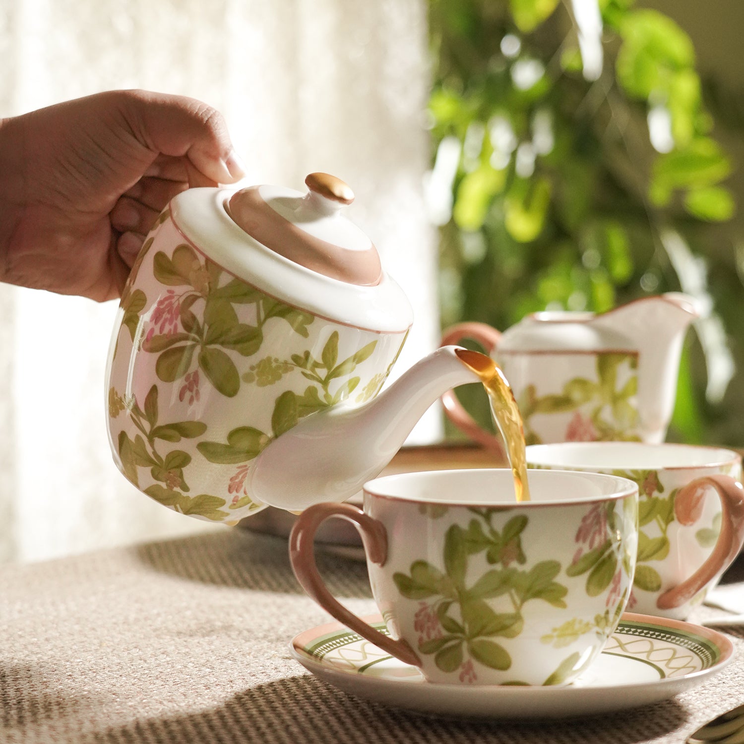 Shop Set of 3 Pink Printed Bone China Tea Set - at Best Price