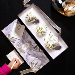 Set of 3 Purple Printed Bone China Tea Set