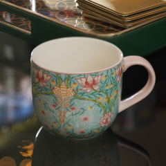 Set of 2 Blue Prined Bone China Coffee Mugs