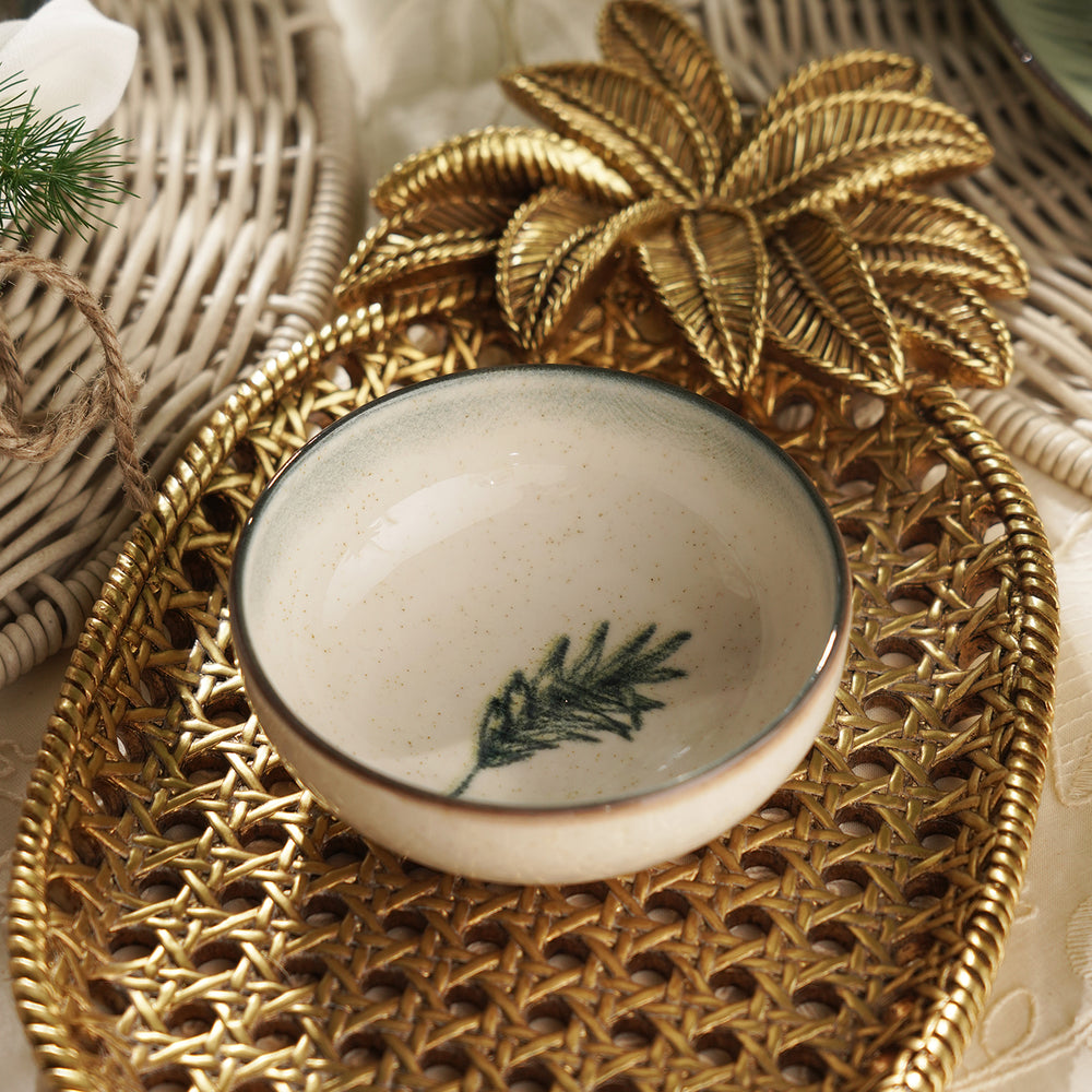 Green Ceramic Printed Small Bowl