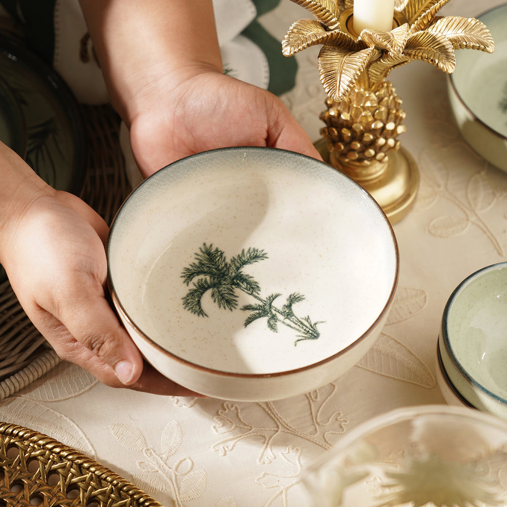 Green Ceramic Printed Serving Bowl