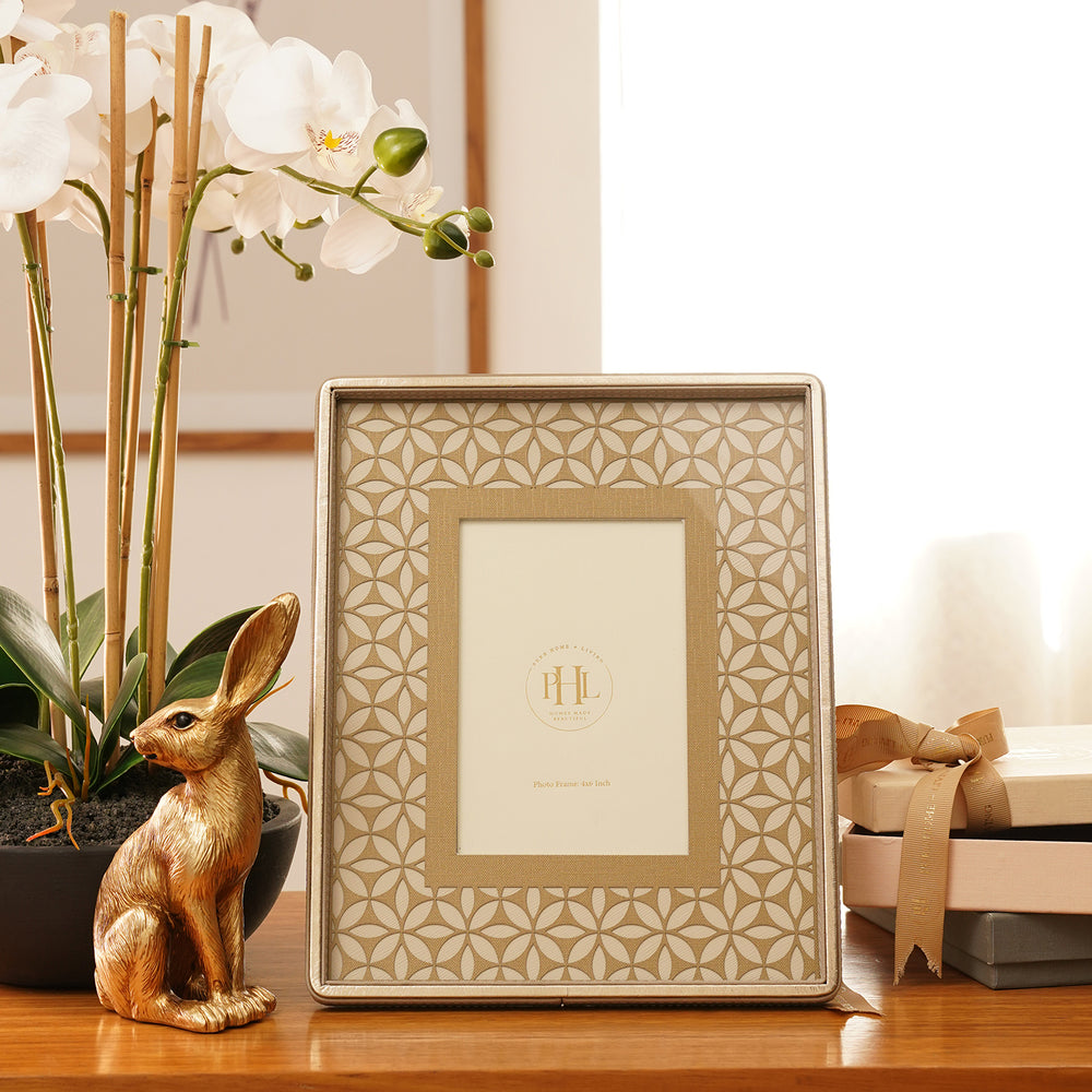 Beige Lazer Cut Faux Leather Photo Frame - Small