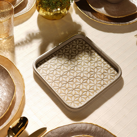 Beige Lazer Cut Faux Leather Platter - Small