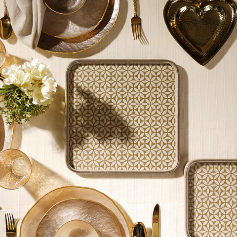Beige Lazer Cut Faux Leather Platter - Large