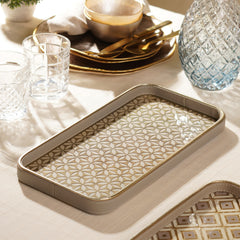 Beige Printed Rectangle Faux Leather Platter - Small