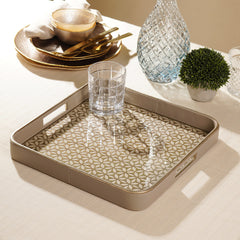 Beige Lazer Cut Square Faux Leather Tray