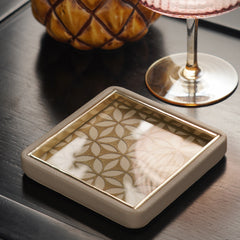 Beige Square Pattern Faux Leather Coaster