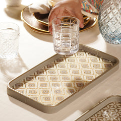 Beige Printed Rectangle Faux Leather Platter