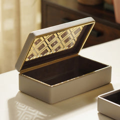 Beige Printed Faux Leather Storage Box