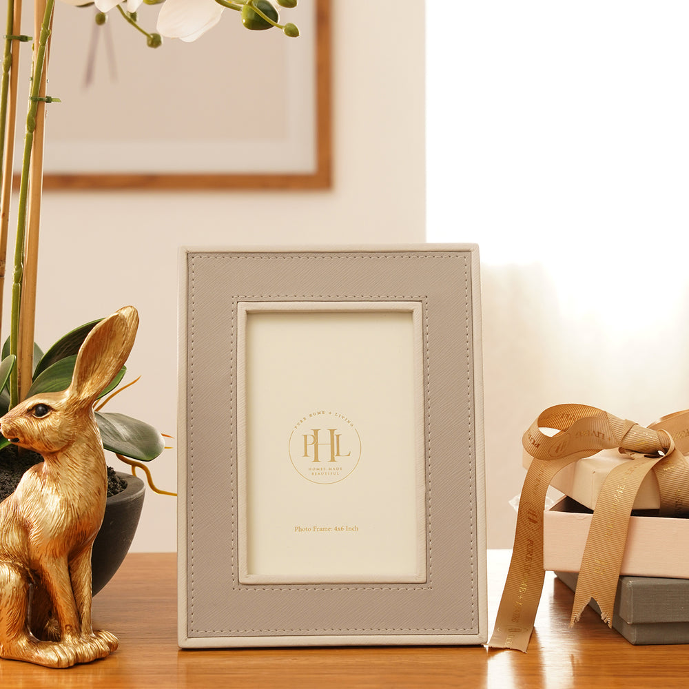 Beige Faux Leather Photo Frame - Small