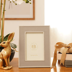 Beige Faux Leather Photo Frame - Small