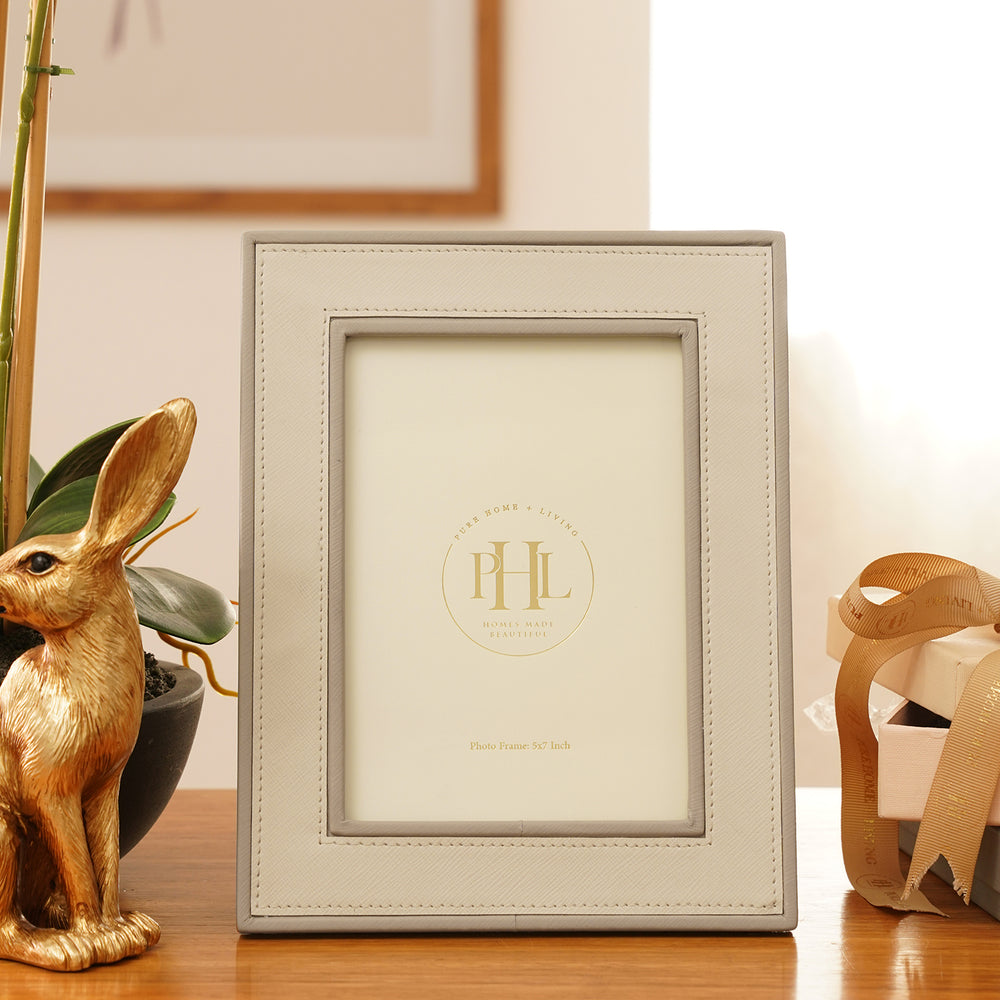 Beige Faux Leather Photo Frame - Medium