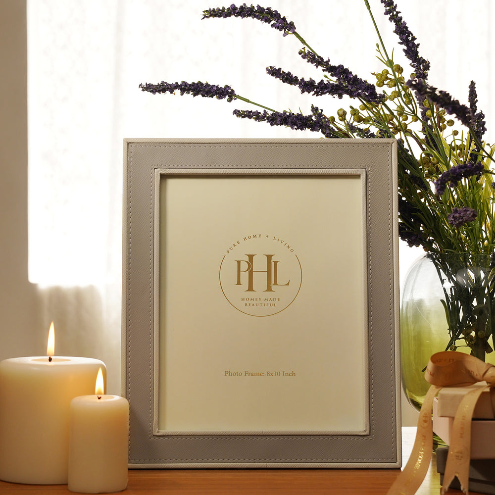 Beige Faux Leather Photo Frame - Large