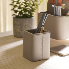 Beige Faux Leather Pen Holder