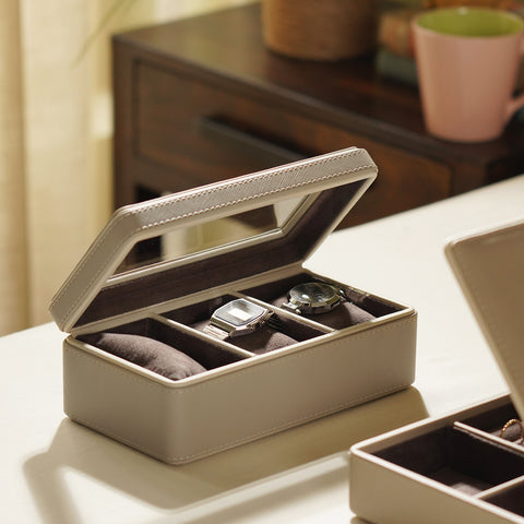 Beige 3 Part Faux Leather Watch Box