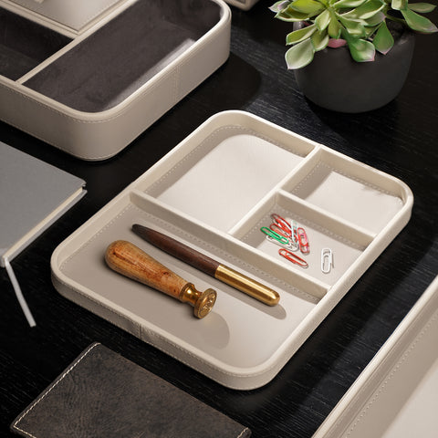 Beige 4 Compartment Faux Leather Organiser Tray