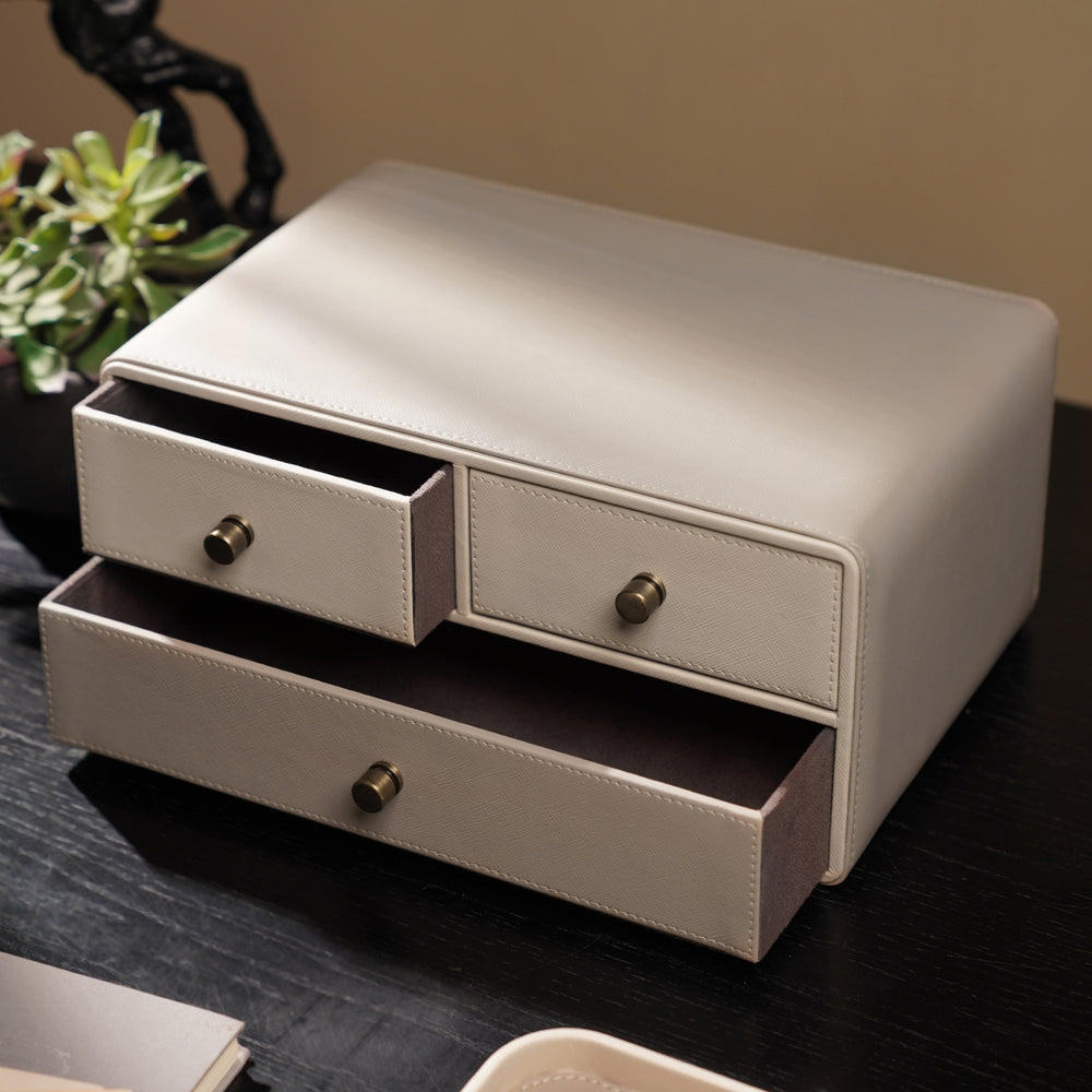 Beige & Cream Faux Leather Drawer Organizer