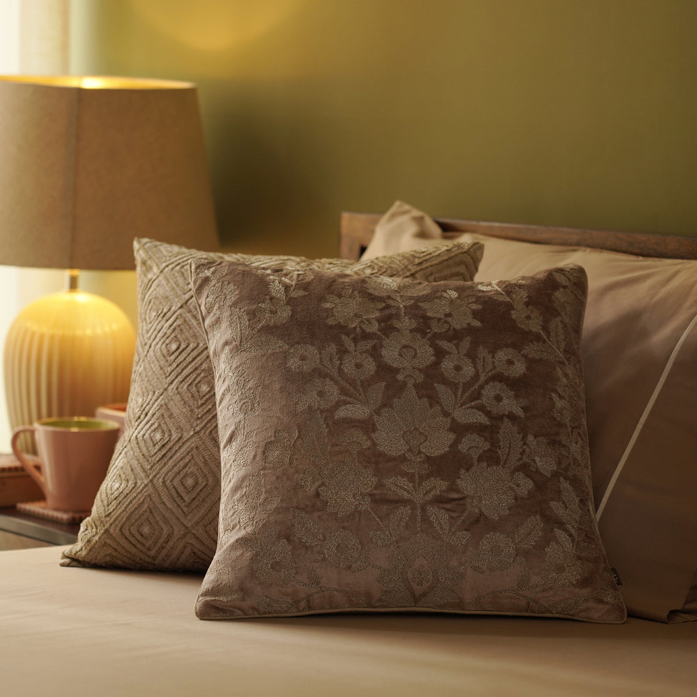 Beige Embroidered Cushion Cover