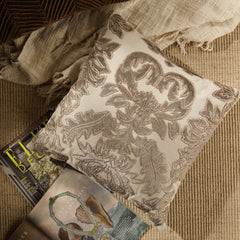 Beige Applique Embroidered Cushion Cover
