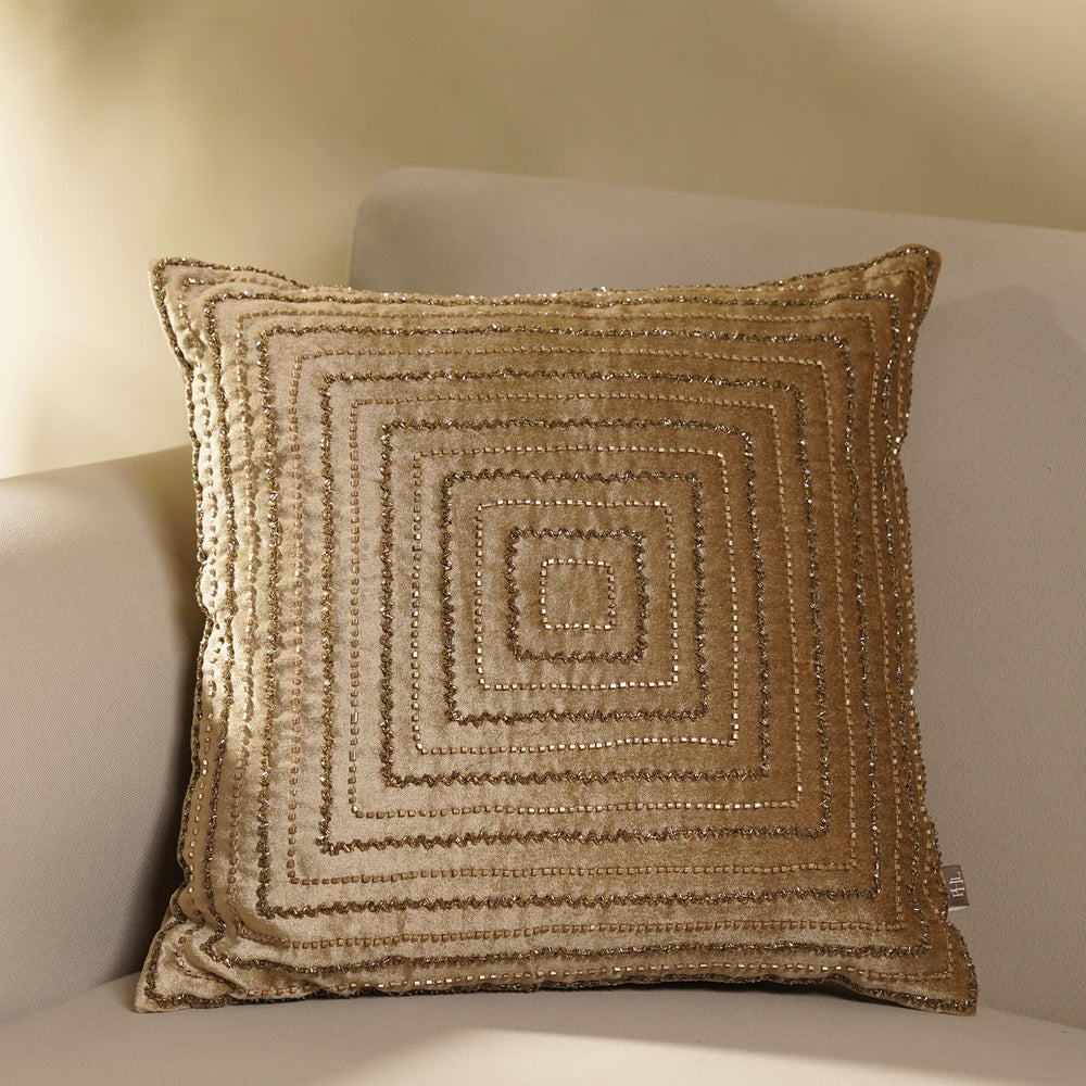 Gold Beadwork Embroidery Cushion Cover