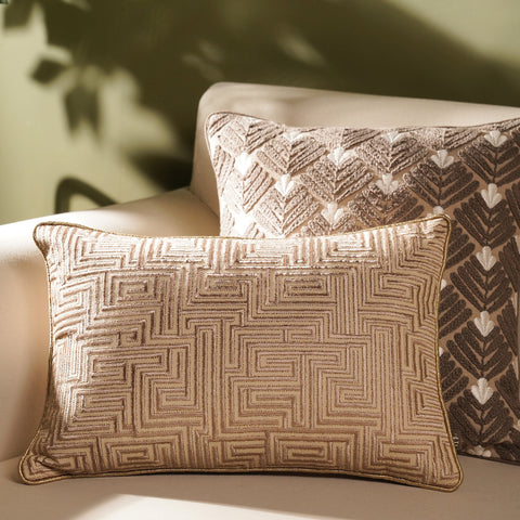 Beige Geometric Embroidered Cushion Cover