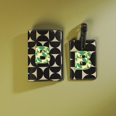 Set of 2 Black & Green B Passport Holder & Luggage Tag