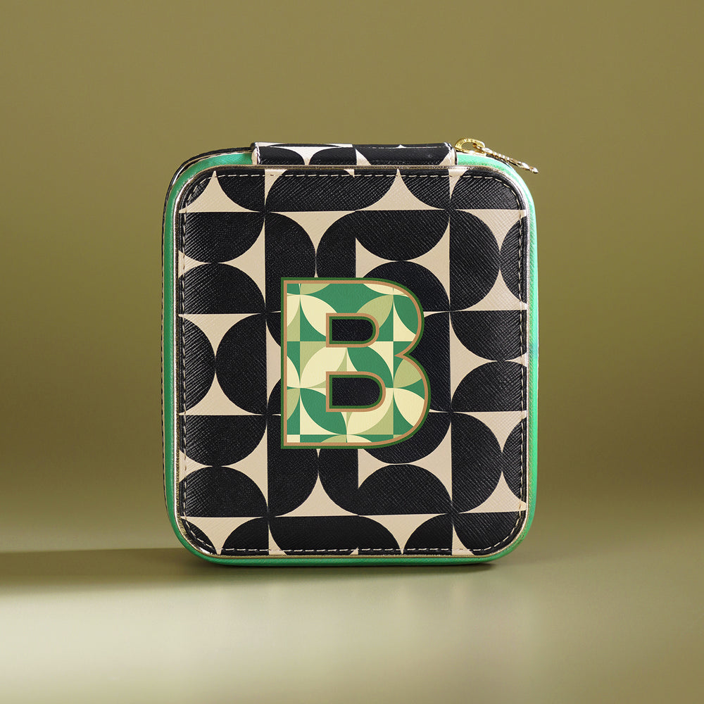 Black & Green B Faux Leather Jewellery Box