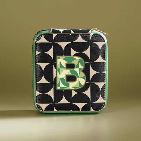 Black & Green B Faux Leather Jewellery Box