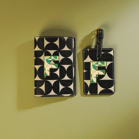 Set of 2 Black & Green F Passport Holder & Luggage Tag