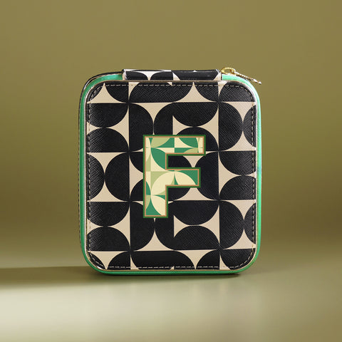 Black & Green F Faux Leather Jewellery Box